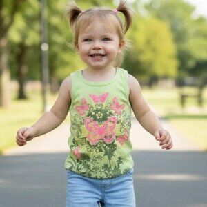 Cherokee Girl's Green Glitter Ribbed Butterfly Tank Top Size 2